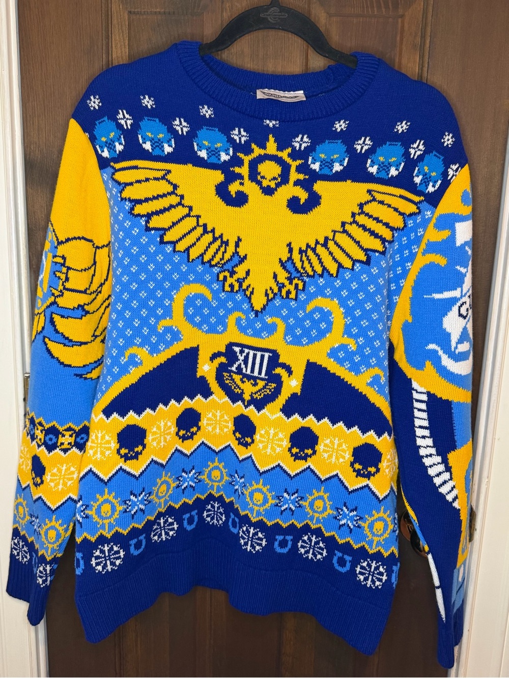 Warhammer 40000 Space Marines Knitted Holiday Jumper Imperium Aquila Blue L Regu